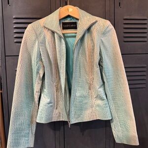 Women's Leather Crocodile Pattern Jacket - Blue
